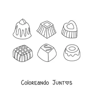Imagen para colorear de varios bombones de chocolate