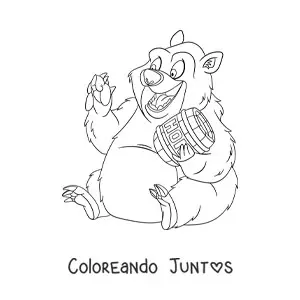 Imagen para colorear de un oso animado comiendo miel