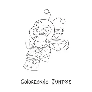 Imagen para colorear de una abeja animada con miel