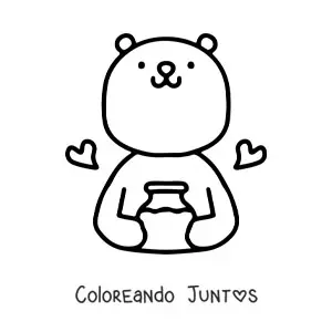 Imagen para colorear de un oso tierno con un frasco de miel