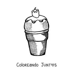 Imagen para colorear de un helado decorado con una fresa