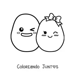 Imagen para colorear de una pareja de papas kawaii feliz