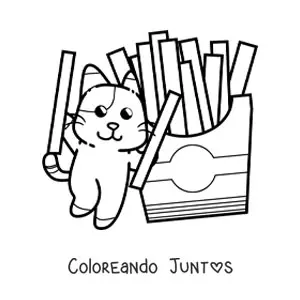 Gato animado con papas fritas