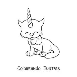 Imagen para colorear kawaii de un híbrido entre un gato y un unicornio