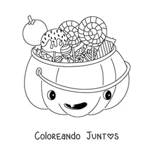 Imagen para colorear de una calabaza animada con dulces