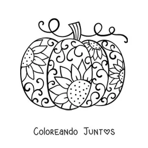 Imagen para colorear de una calabaza con estampado de flores