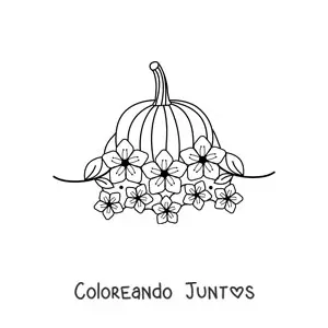 Imagen para colorear de una calabaza rodeada de flores