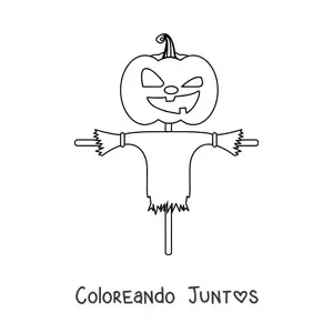 Imagen para colorear de un espantapájaros con cabeza de calabaza terrorífica