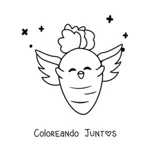 Imagen para colorear de una zanahoria animada kawaii con alas
