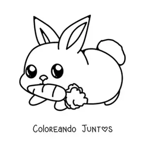 Imagen para colorear de un conejo kawaii con una zanahoria en la boca