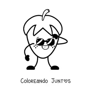 Imagen para colorear de una fresa animada sonriendo con lentes de sol