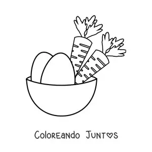 Imagen para colorear de dos zanahorias en un canasto junto a dos huevos