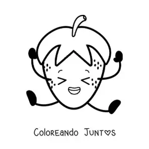 Imagen para colorear de una fresa animada saltando con los ojos cerrados