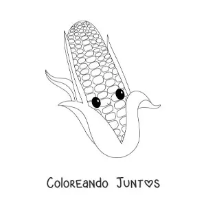 Imagen para colorear de una mazorca de maíz kawaii