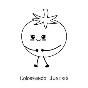 Imagen para colorear de un tomate kawaii animado tímido