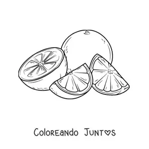 Imagen para colorear de una naranja entera junto a trozos de otra naranja
