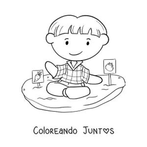 Imagen para colorear de un niño sembrando tomate y zanahoria