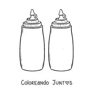 Imagen para colorear de un recipiente de salsa de tomate junto a uno de mostaza
