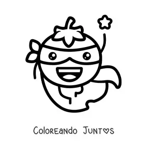 Imagen para colorear de un tomate animado vestido como superhéroe