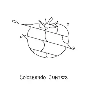 Imagen para colorear de un tomate partido en varias partes