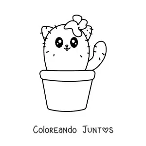 Imagen para colorear de un cactus con forma de gato kawaii