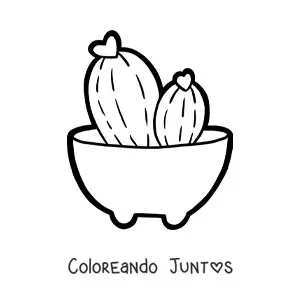 Imagen para colorear de un cactus tierno en una maceta