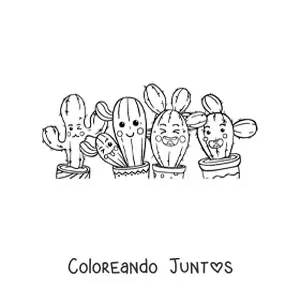 Imagen para colorear de varios kawaii animados