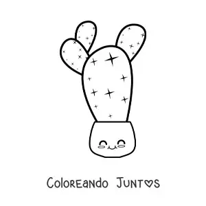 Imagen para colorear de un cactus en una maceta kawaii