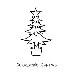 Imagen para colorear de un pino decorado con una estrella en una maceta