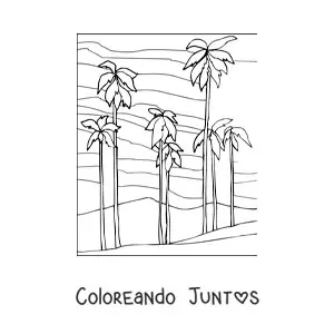 Imagen para colorear de un desierto con palmeras