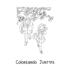 Chica y chico junto a árbol de cerezo