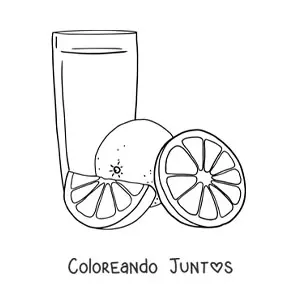 Imagen para colorear de un vaso con jugo de naranja junto a rodajas de naranja
