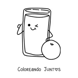 Imagen para colorear de un vaso kawaii animado con jugo de naranja
