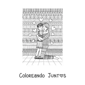 Imagen para colorear de un niño abrazando a su madre