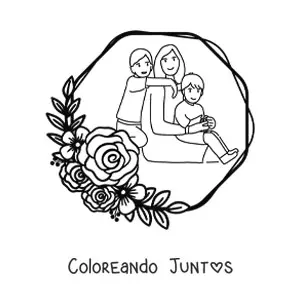 Imagen para colorear de una mamá con sus dos hijos
