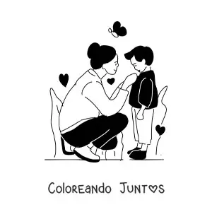 Imagen para colorear de una mamá vistiendo a su hijo