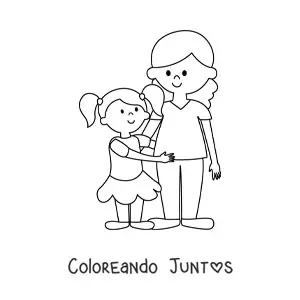 Imagen para colorear de una mamá junto a una niña
