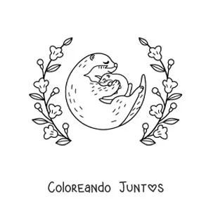 Imagen para colorear de una mamá nutria con su cría
