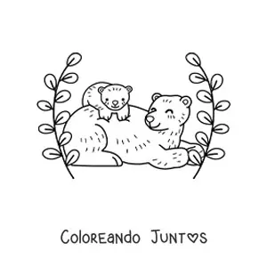 Imagen para colorear de una mamá osa con su cría