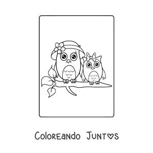Imagen para colorear de una mamá búho con su cría