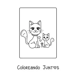 Imagen para colorear de una mamá gata con su hija