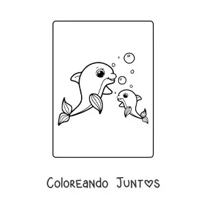 Imagen para colorear de una mamá delfín con su cría