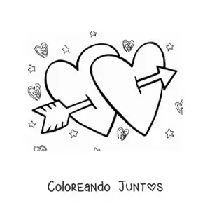 Imagen para colorear de dos corazones flechados