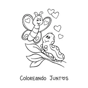 Imagen para colorear de una oruga y una mariposa enamoradas