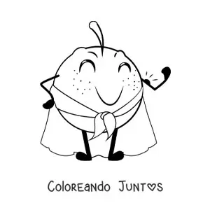 Imagen para colorear de una naranja animada vestida con capa de superhéroe