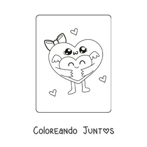 Imagen para colorear de dos corazones animados kawaii