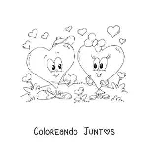 Imagen para colorear de dos corazones animados en San Valentín