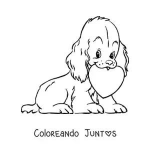 Imagen para colorear de un cachorro con un corazón de San Valentín