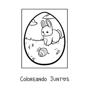 Imagen para colorear de un conejo tierno con un huevo de pascua