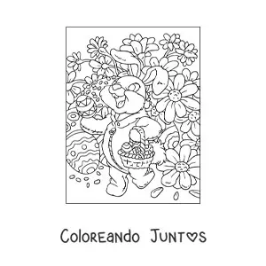 Imagen para colorear de un conejo repartiendo huevos de pascua